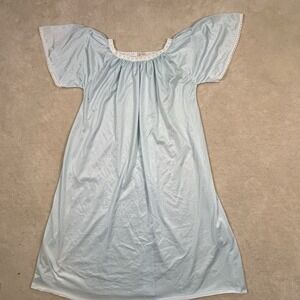 VTG Erica Loren New York Blue Nylon Lace Nightgown Retro Medium